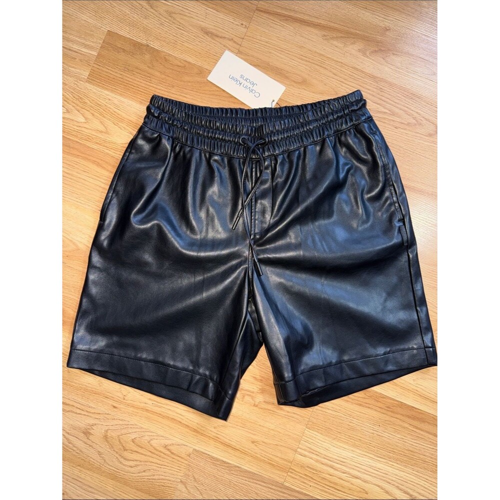 NWT Calvin Klein Jeans Black Faux Leather Drawstring Shorts Small Bermuda